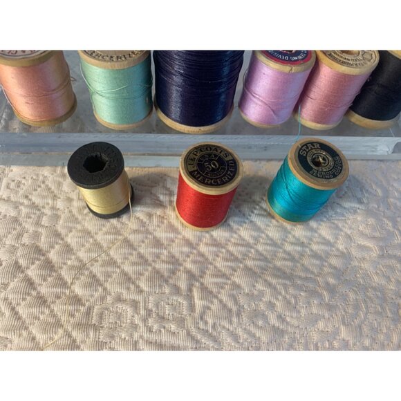 Vintage Sewing Thread Wood Spools set of 9 #14 - Picture 4 of 8
